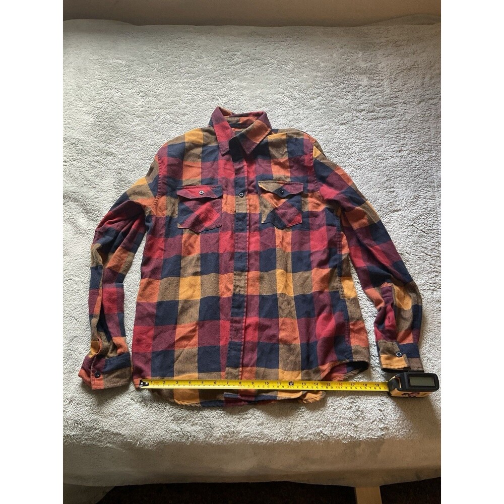 RSQ Red And Brown Yellow Long Sleeve ￼button Up Shirt Flannel Long Sleeve